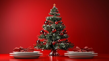 Brightly colored Christmas tree as a centerpiece on the table.