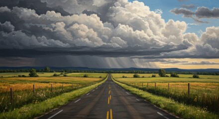 Naklejka premium Stormy Country Road Landscape Painting
