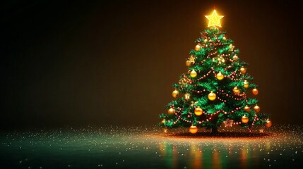 Striking photography of a vibrant Christmas tree bathed in warm light.