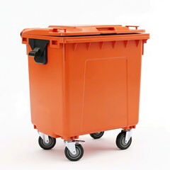 Large green industrial waste bin with wheels for trash management isolated on white.