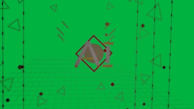 When loop starts glyph shifting, rotating, emitting triangles to frame branches on transparent void