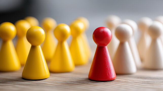 Conflict of opinions and misunderstanding between two separate groups, creating communication divide, social polarization, defocused background, with copy space