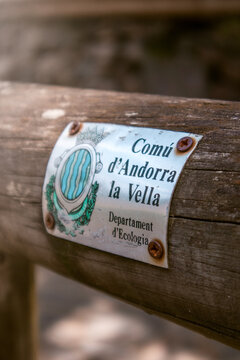 Sign of Andorra la Vella Ecology Department on Rec del Sola Trail