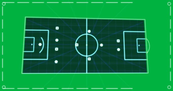 Black frame clearing, HUD pitch drawing grid, nodes linking triangle to show attack on transparent