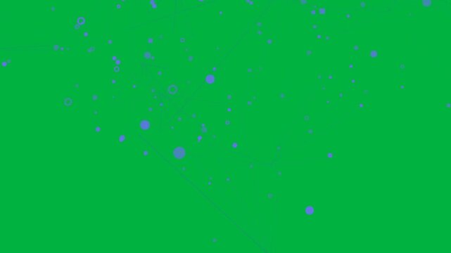 Triangular seed appearing, network growing and linking blue nodes for data on transparent canvas