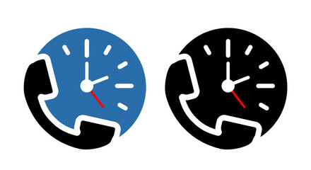 Watch dial and telephone receiver. 24-hour service. Vector flat icon