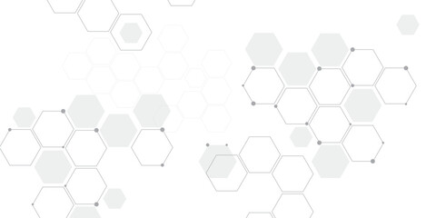 Molecular structure abstract tech background. Geometric white background. Vector banner design with hexagons. Science network pattern, connecting lines and dots Medical background, Vector illustration