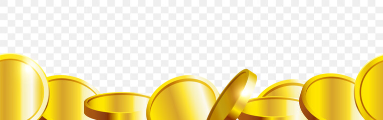 Gold coins seamless border. Vector 3D background.