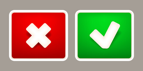 Check mark and cross icons. Vector 3d clipart