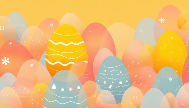 Colorful easter eggs on a bright background with soft shapes and designs showing a festive vibe for spring celebrations