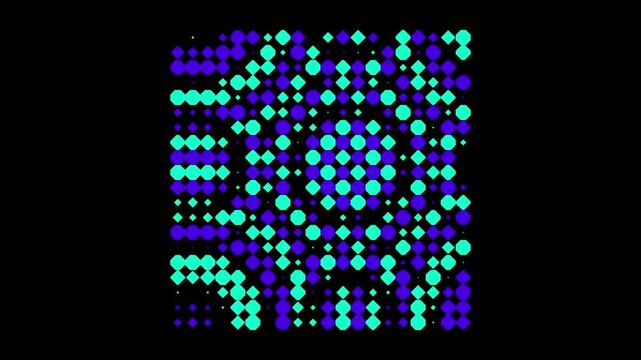 Abstract Geometric Halftone Pattern With Pulsing Cyan And Blue Diamond Shapes Animation