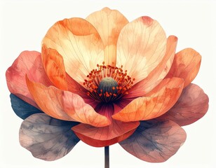 Fototapeta premium Watercolor Illustration of Orange Blossom Flower with Grayish Green Leaves