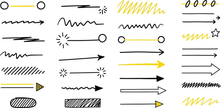 A collection of various arrow and line illustrations in black and yellow