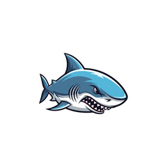 Aggressive blue cartoon shark mascot with sharp teeth