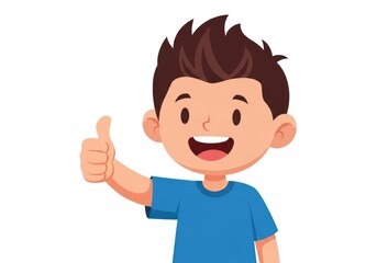 Obraz premium Cheerful cartoon boy giving thumbs up isolated on white background