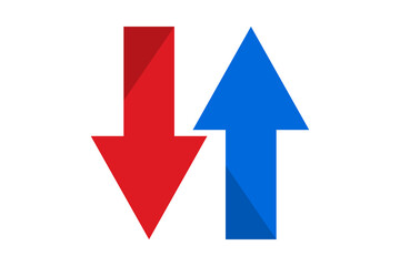 Red Down and Blue Up Vertical Arrows Indicating Directional Change isolated on transparent background exchange trend transfer upload download