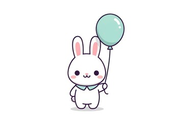 Fototapeta premium Cartoon rabbit holding a balloon isolated on white background