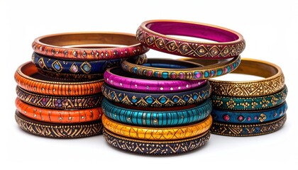 Colorful Stacked Bangles - A Vibrant Collection of Ethnic Jewelry.
