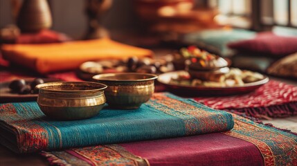 Colorful Textile Table Setting with Bowls