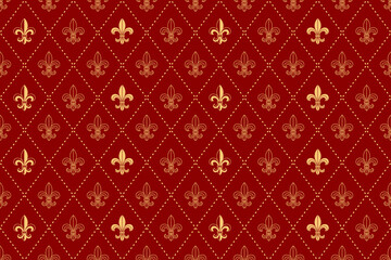  Fleur de lis Seamless pattern background with red and gold colors © Formatoriginal