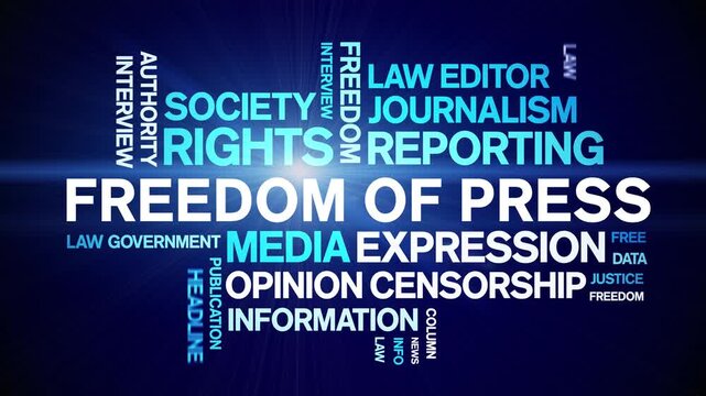 Freedom of Press animated word cloud-text design animation tag kinetic typography seamless loop.