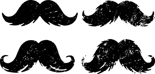 Obraz premium four grunge vintage mustache designs with varied textures and curled shapes