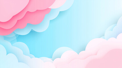 Fototapeta premium Soft pastel pink and blue paper cut clouds background for baby shower, maternity, health, dreaming, and childhood concept with empty copy space for text and creative design