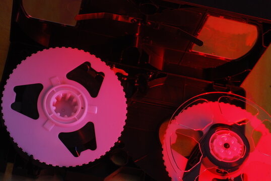 Disassembled video cassette, classic VHS, old tape