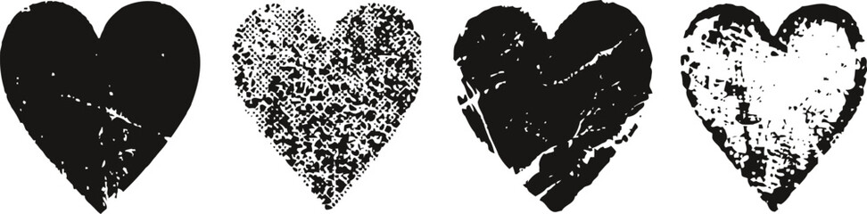 Fototapeta premium grunge texture heart shapes set vintage distressed romantic symbols with scratched and worn effects