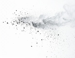 Abstract Black Dust Particles Explosion on Transparent White Background Design