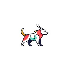 Abstract animal illustration with horns and colorful geometric patterns on white background