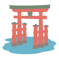厳島神社の海に立つ大鳥居のイラスト
