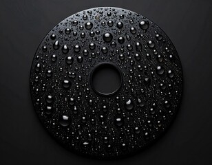 Black Round Shape Covered in Water Droplets on Black Background