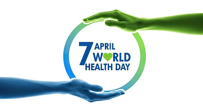 World health day logo with two hands holding a circle