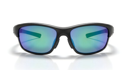 Stylish mirrored sunglasses with gradient blue tint lenses shown front view