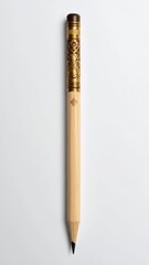 Elegant Wooden Pencil with Intricate Gold Pattern on White Background