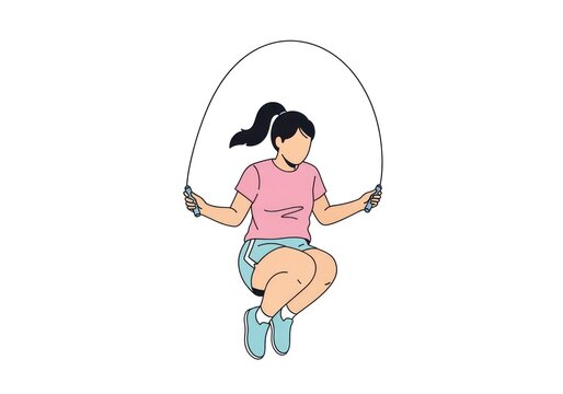 Woman jumping rope illustration fitness training exercise isolated white background