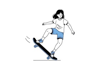 Fototapeta premium Skateboarder performing a trick in minimalist illustration on white background
