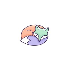 Fototapeta premium Adorable colorful fox animal sleeping curled up