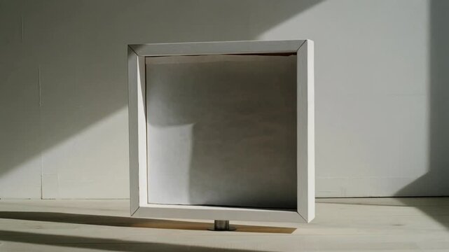 Empty picture frame on a shelf with sunlight