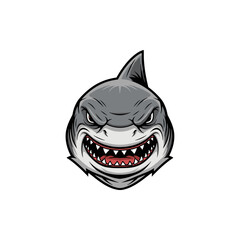 Naklejka premium Aggressive shark head with sharp teeth and angry eyes mascot design