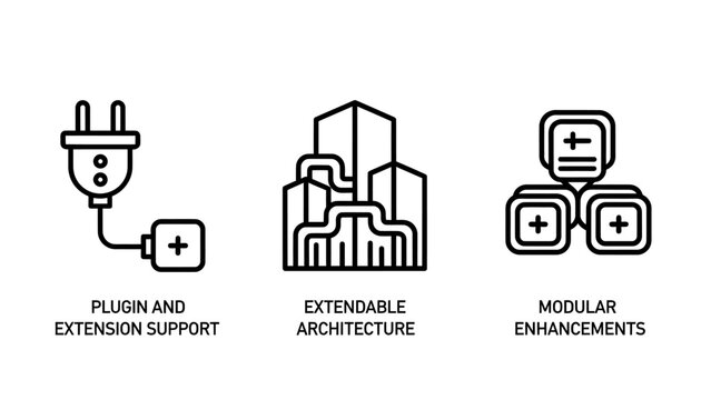 Modular Software Development and Architecture Icons: Plugin and Extension Support, Extendable System Design, and Modular Enhancements for Flexible Platforms
