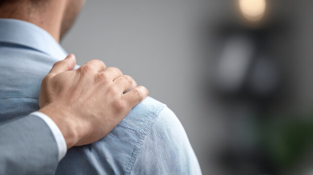 National employee appreciation day shows support with hand on shoulder expressing gratitude and encouragement in professional environment