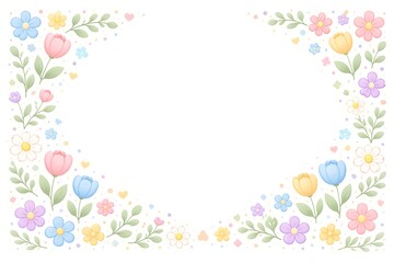 Cute spring floral banner in pastel colors, horizontal background