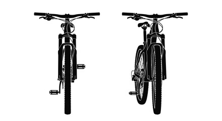 Black and white illustration of two mountain bike profiles facing opposite directions
