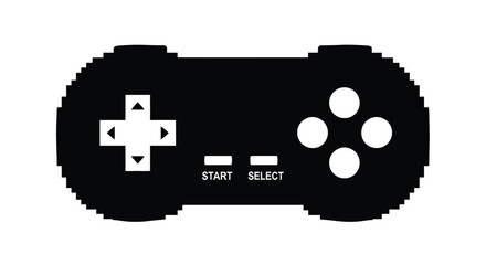 Pixelated black game controller with directional pad and buttons © Siam Studio