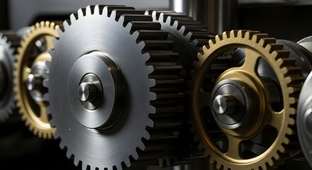 A close-up view of interlocking metal gears in a mechanical system