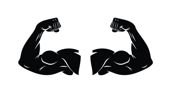 Silhouette of muscular arms flexing demonstrating strength and fitness