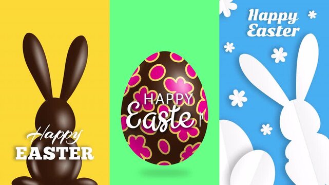happy easter three vertical  banners set with rabbits and eggs video for social media
