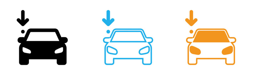 Three cars with arrows pointing down